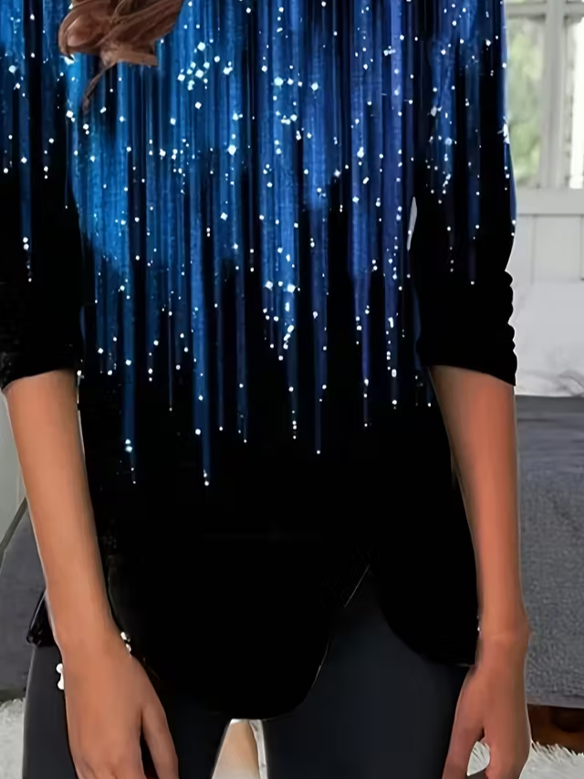 Women's Long Sleeve T-shirt Spring/Fall Black Abstract Jersey Crew Neck Daily Going Out Casual Top