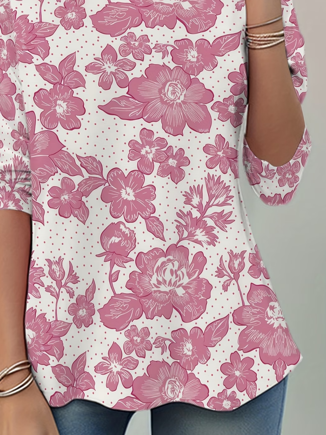 Women's Long Sleeve T-shirt Spring/Fall Pink Floral Jersey Crew Neck Daily Going Out Casual Top
