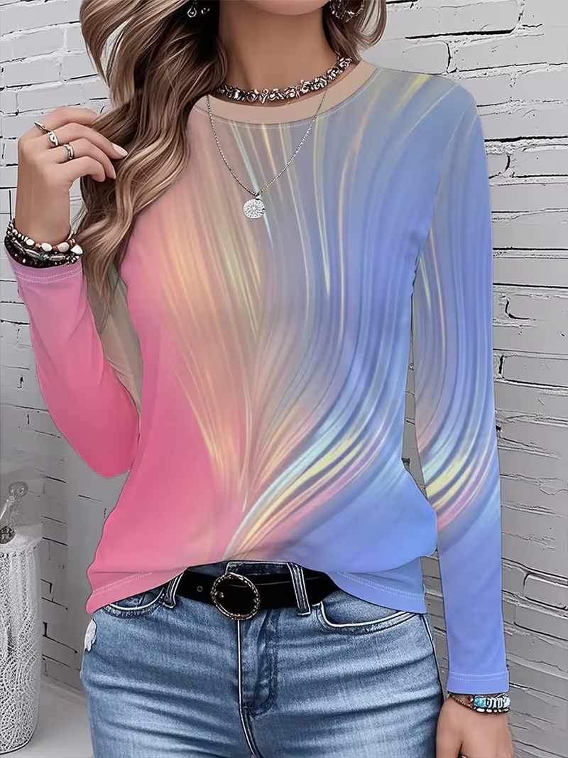 Women's Long Sleeve T-shirt Spring/Fall As Picture Abstract Printing Jersey Crew Neck Daily Going Out Casual Top