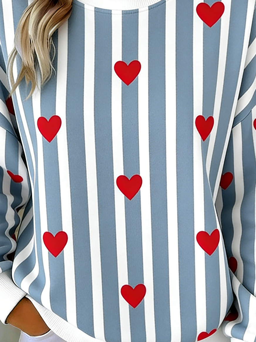 Heart/Cordate Crew Neck Loose Casual Sweatshirt