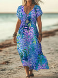 Women's Floral Print Casual V-Neck Short Sleeve Dress