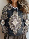 Women Ethnic Hoodie Daily Loose Long Sleeve H-Line Sweatshirt