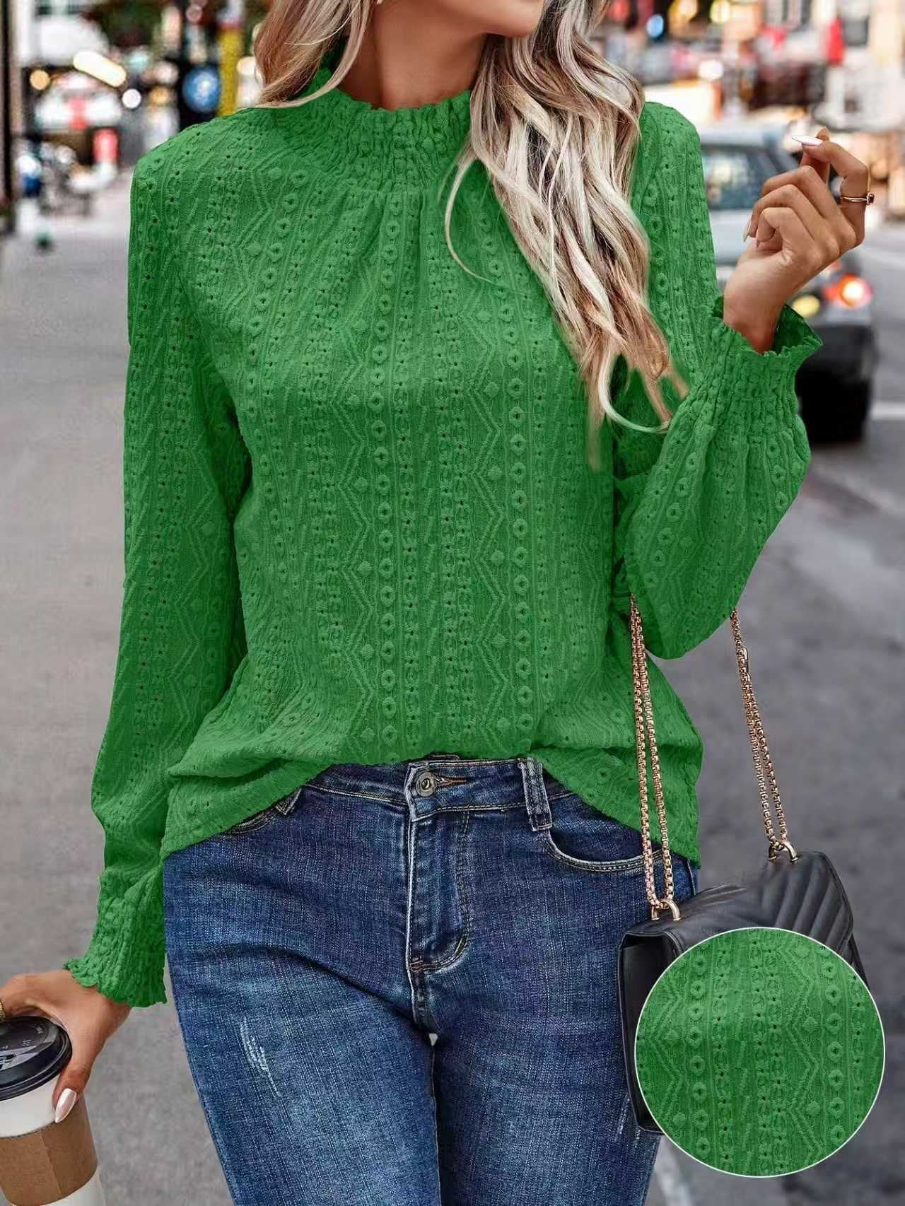 Loose Puff Sleeve Stand Collar Elegant T-Shirt
