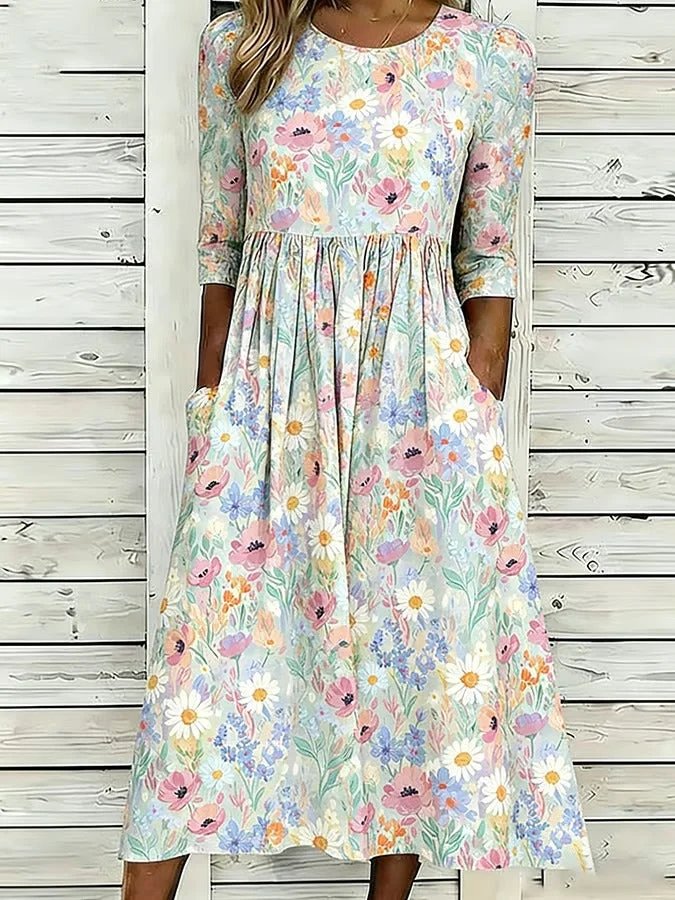 Loose Casual Crew Neck Dress With No