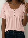 Women's Short Sleeve T-shirt Summer Pink Plain Buckle Crew Neck Daily Going Out Casual Top