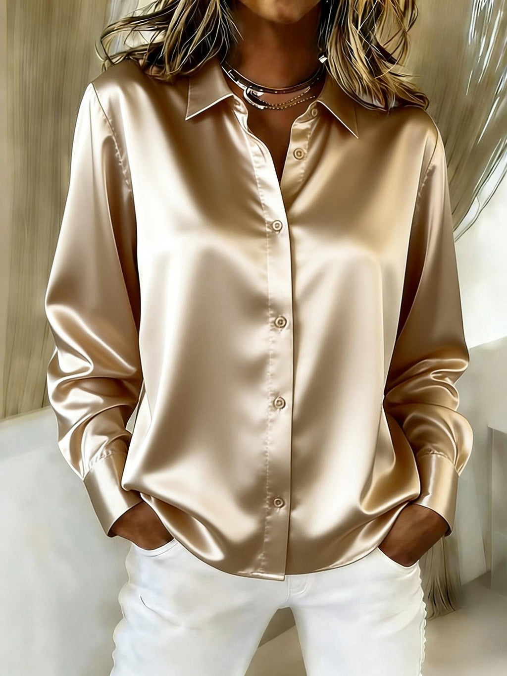 Shawl Collar Plain Loose Elegant Shirt