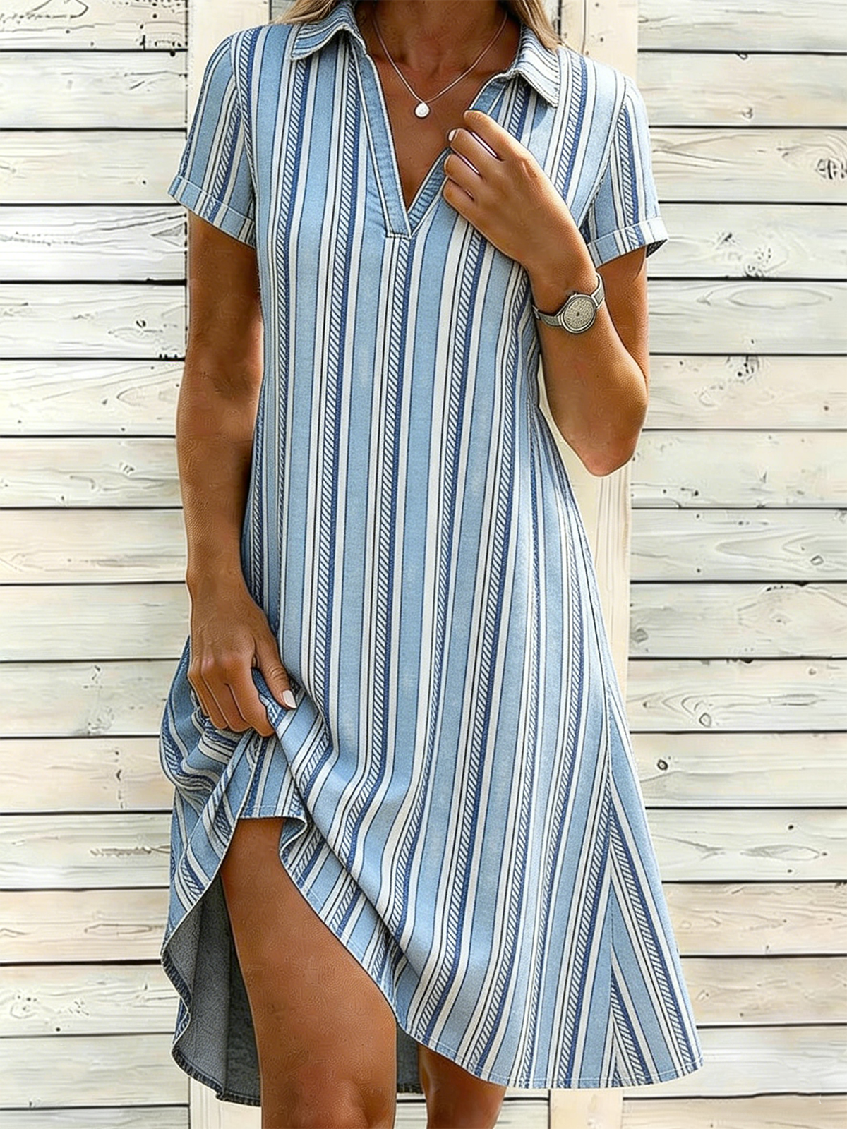 Loose Elegant Shawl Collar Shirt Dress With No