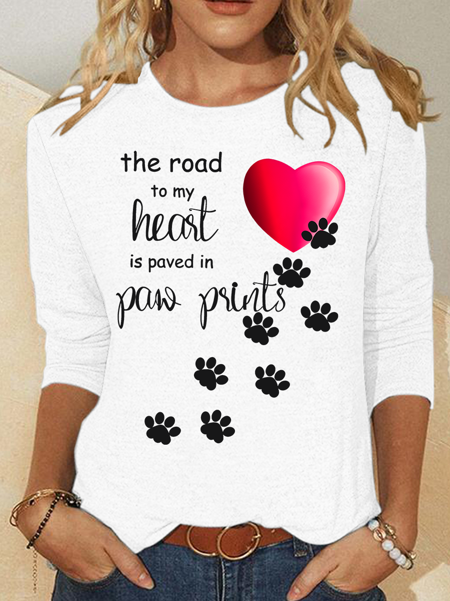 The Road To My Heart Is Paved With Paw Prints Casual Long Sleeve Shirt