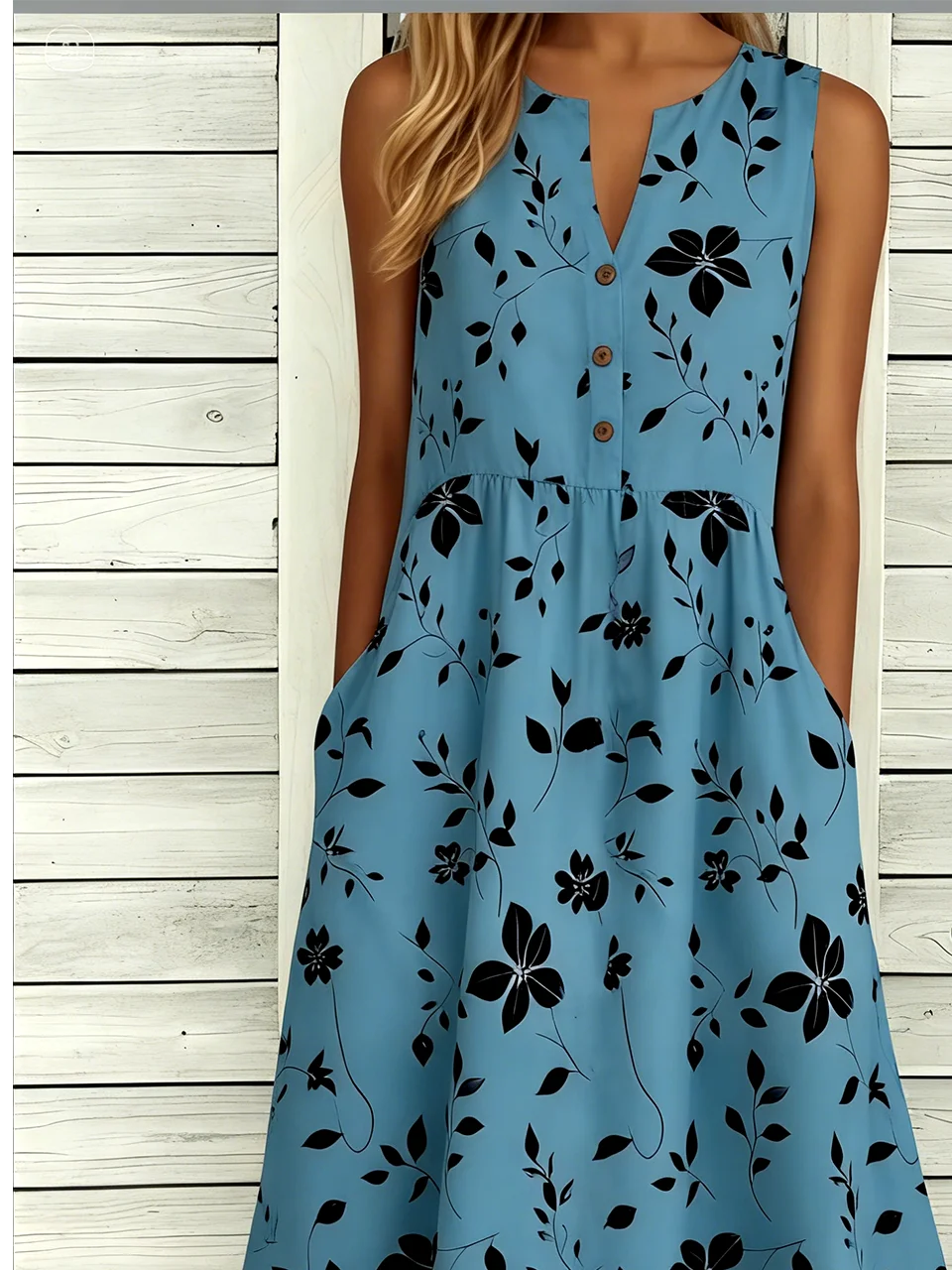 Notched Casual Buckle Loose Dress With No