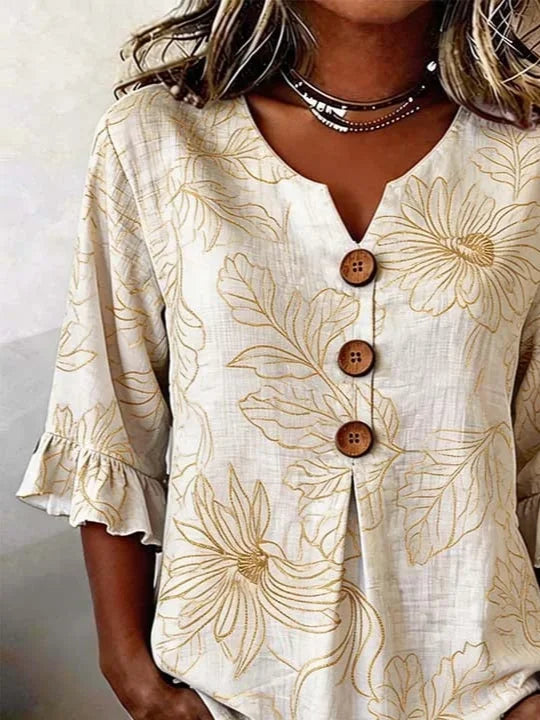 Women's Half Sleeve Blouse Summer Apricot Floral Printing V Neck Daily Going Out Vintage Top