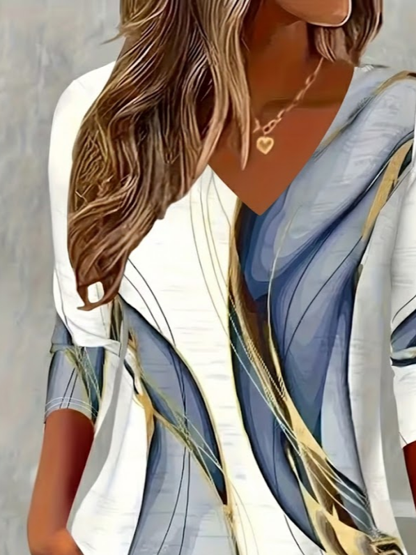 Women's Long Sleeve T-shirt Spring/Fall White Abstract Printing Jersey V Neck Daily Going Out Casual Top