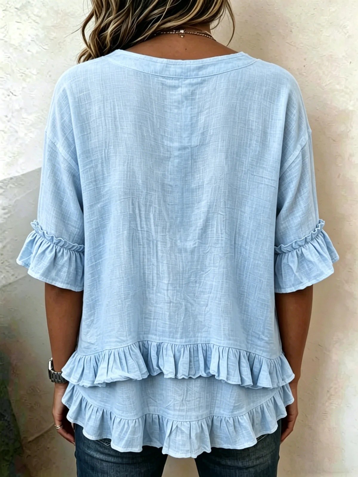 Plain Linen Blend Loose Elegant T-Shirt