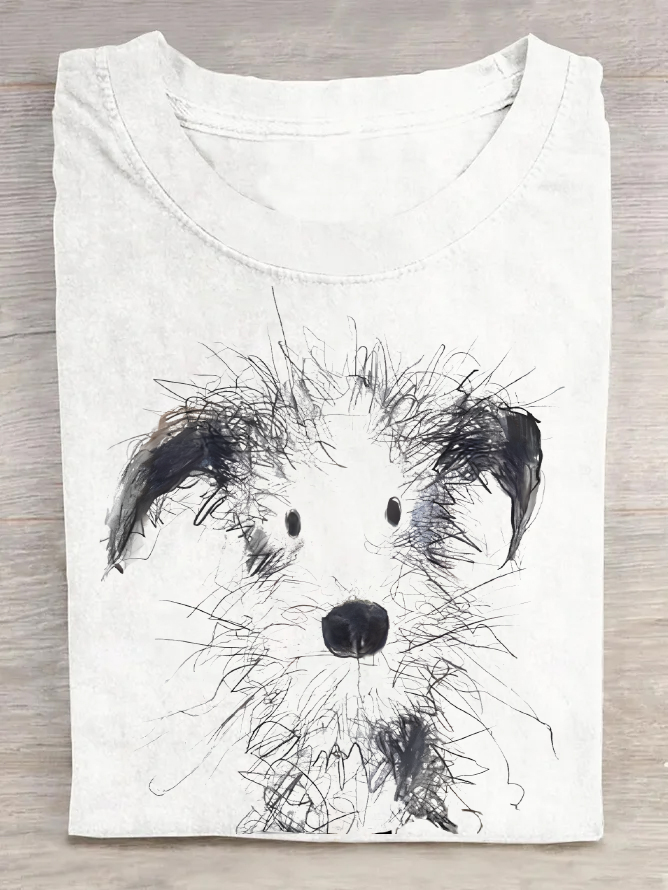 Fun Furry Puppy Art Cotton T-Shirt