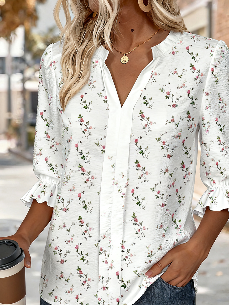 Linen Blend Elegant V Neck Shirt
