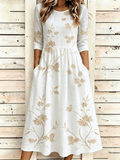 Floral Vintage Crew Neck Printing Dress With No