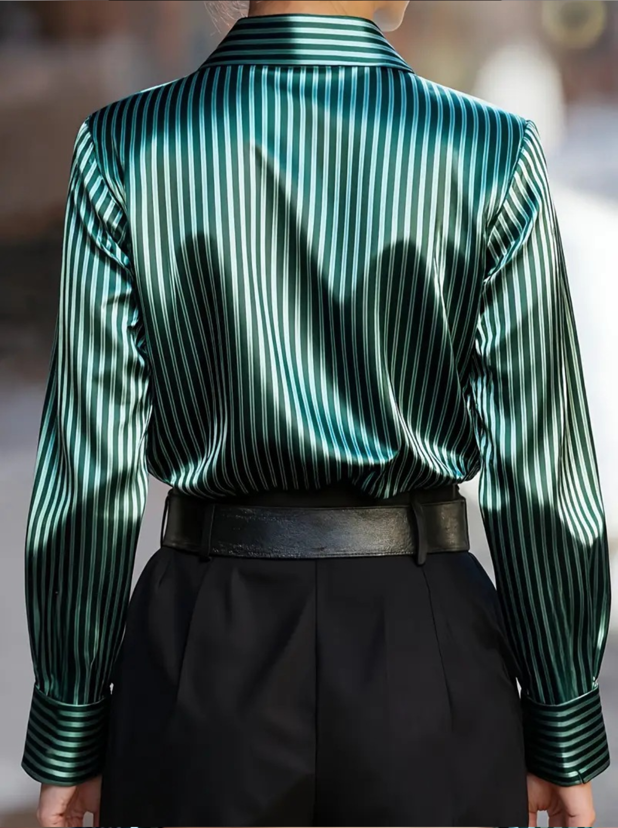 Vintage/Elegant Striped Long Sleeved Shawl Collar Shirt