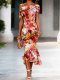 Floral Others Elegant Tight Dress With No