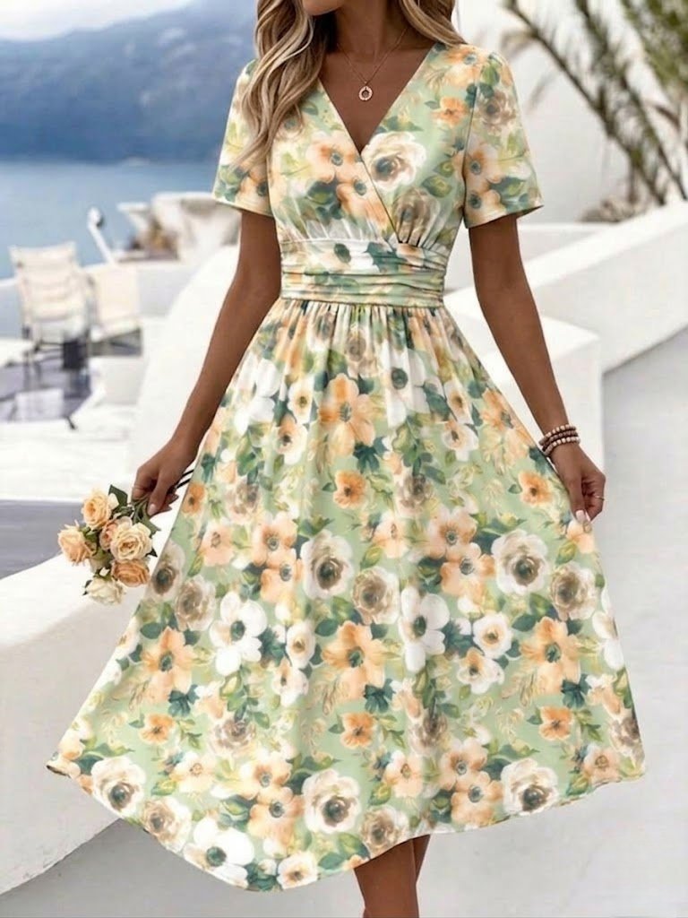 Regular Fit Elegant Floral Dress With No