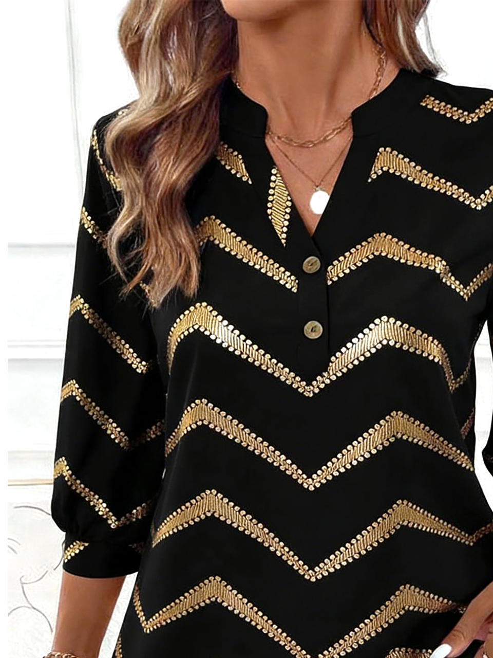Striped Loose V Neck Elegant T-Shirt
