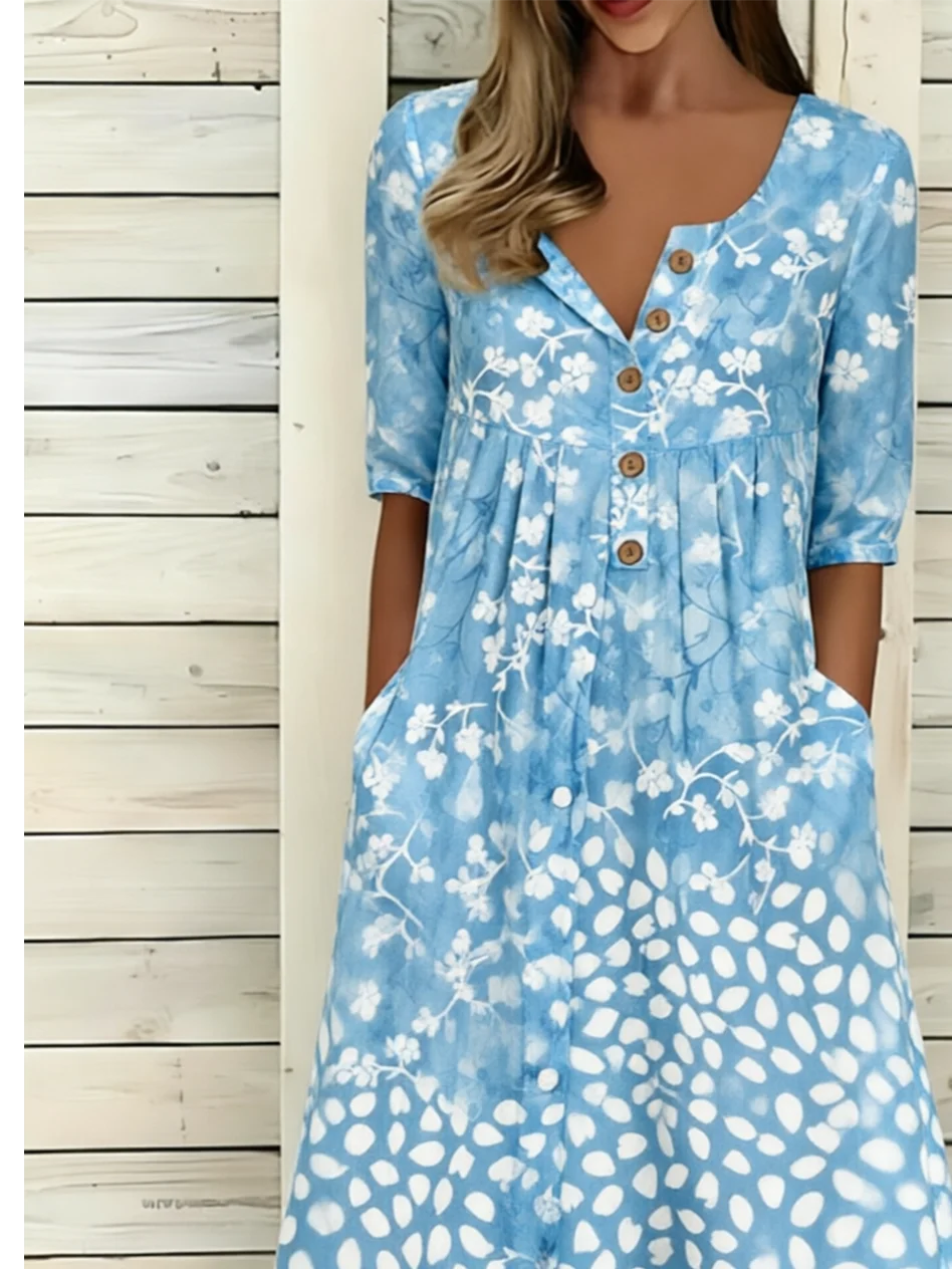 Loose Casual Half Open Collar Dress With No
