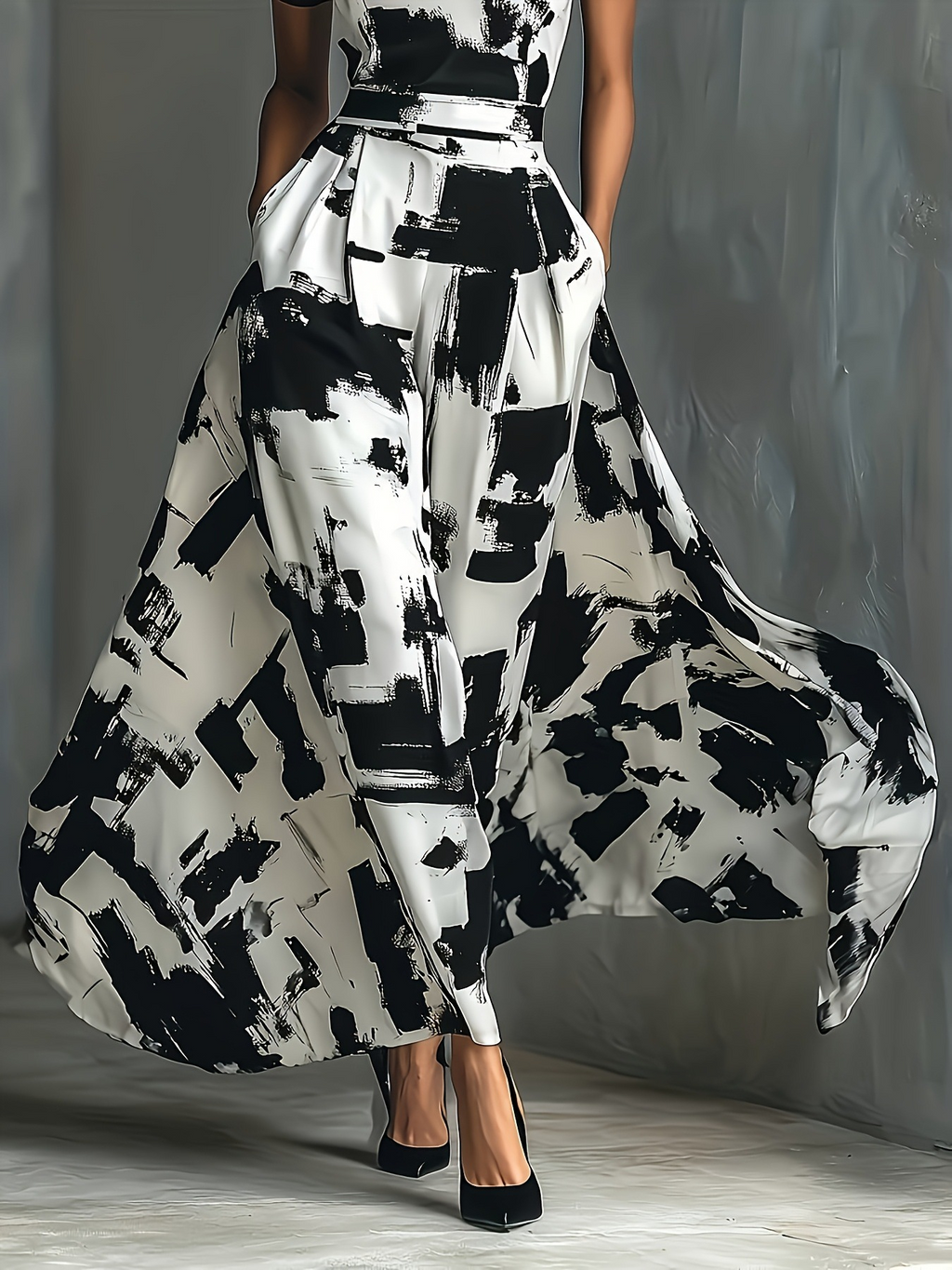 Abstract Printed Tight Round Neck Sleeveless Elegant Casual Maxi Dress
