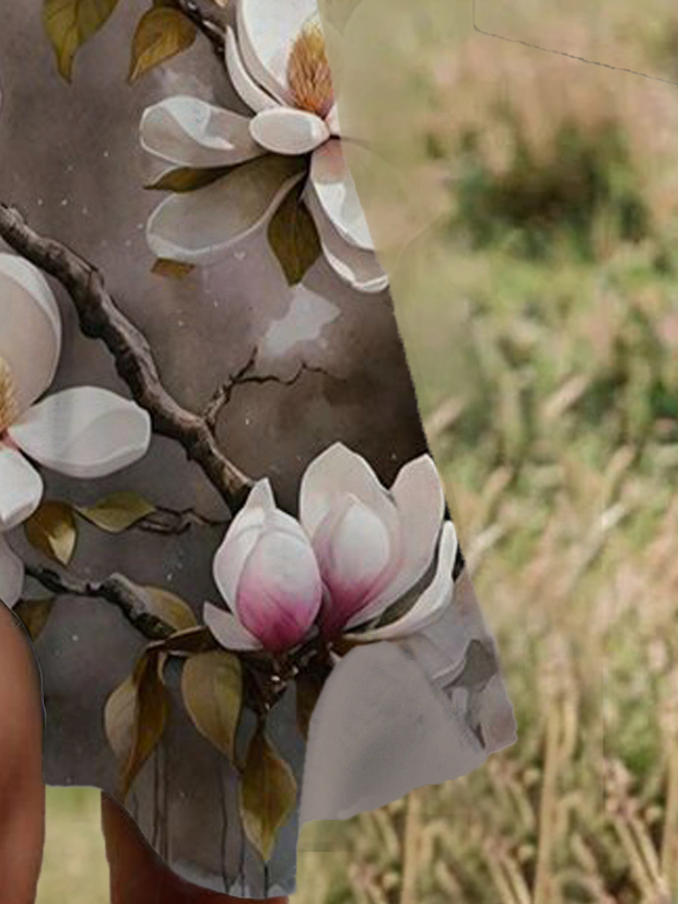 Floral Print Short Sleeve Crew Neck Dress