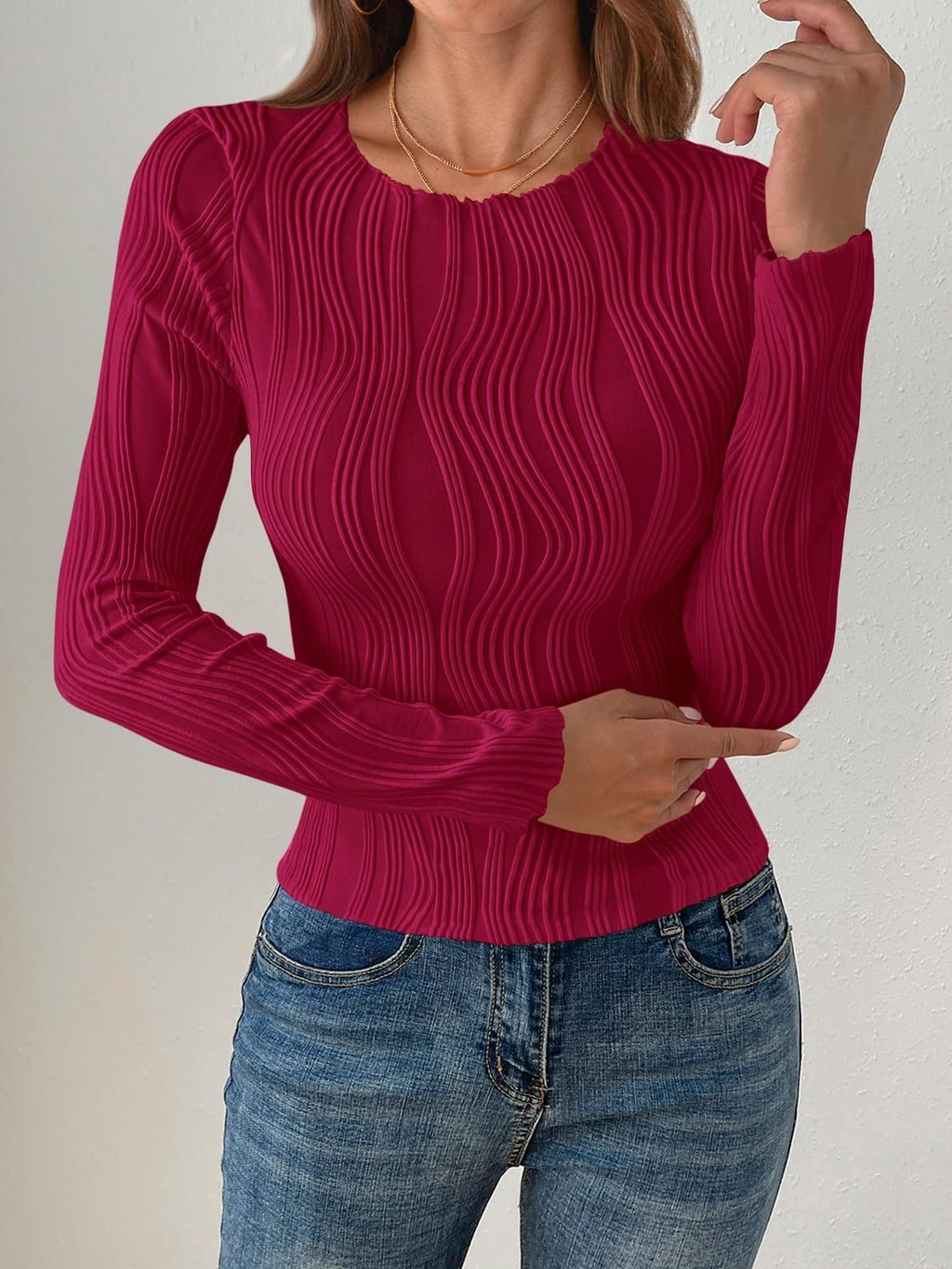 Women's Long Sleeve T-shirt Spring/Fall White Geometric Split Joint Crew Neck Daily Going Out Casual Top