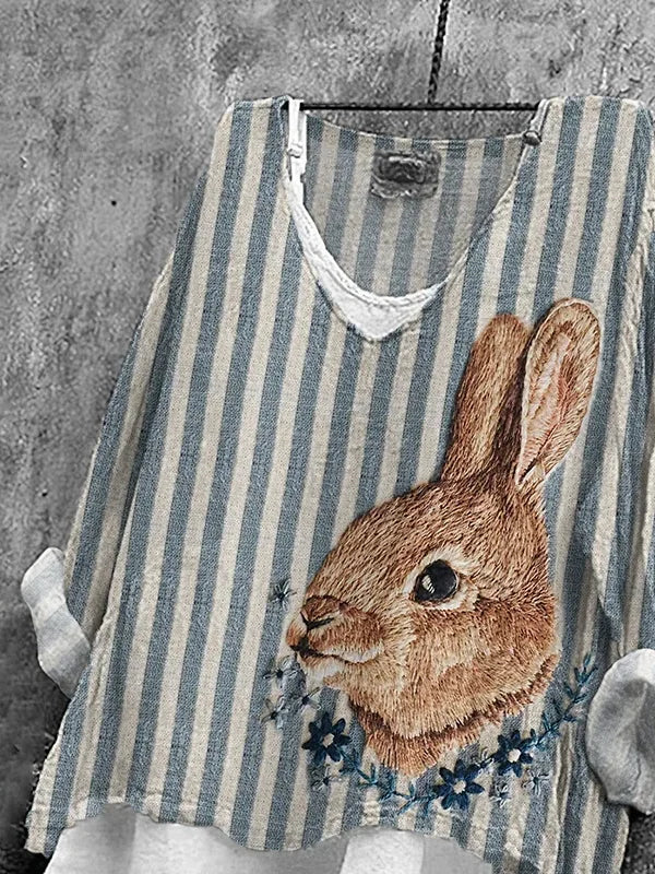 Women's Long Sleeve Blouse Spring/Fall As Picture Easter (rabbit) Printing V Neck Daily Going Out Casual Top