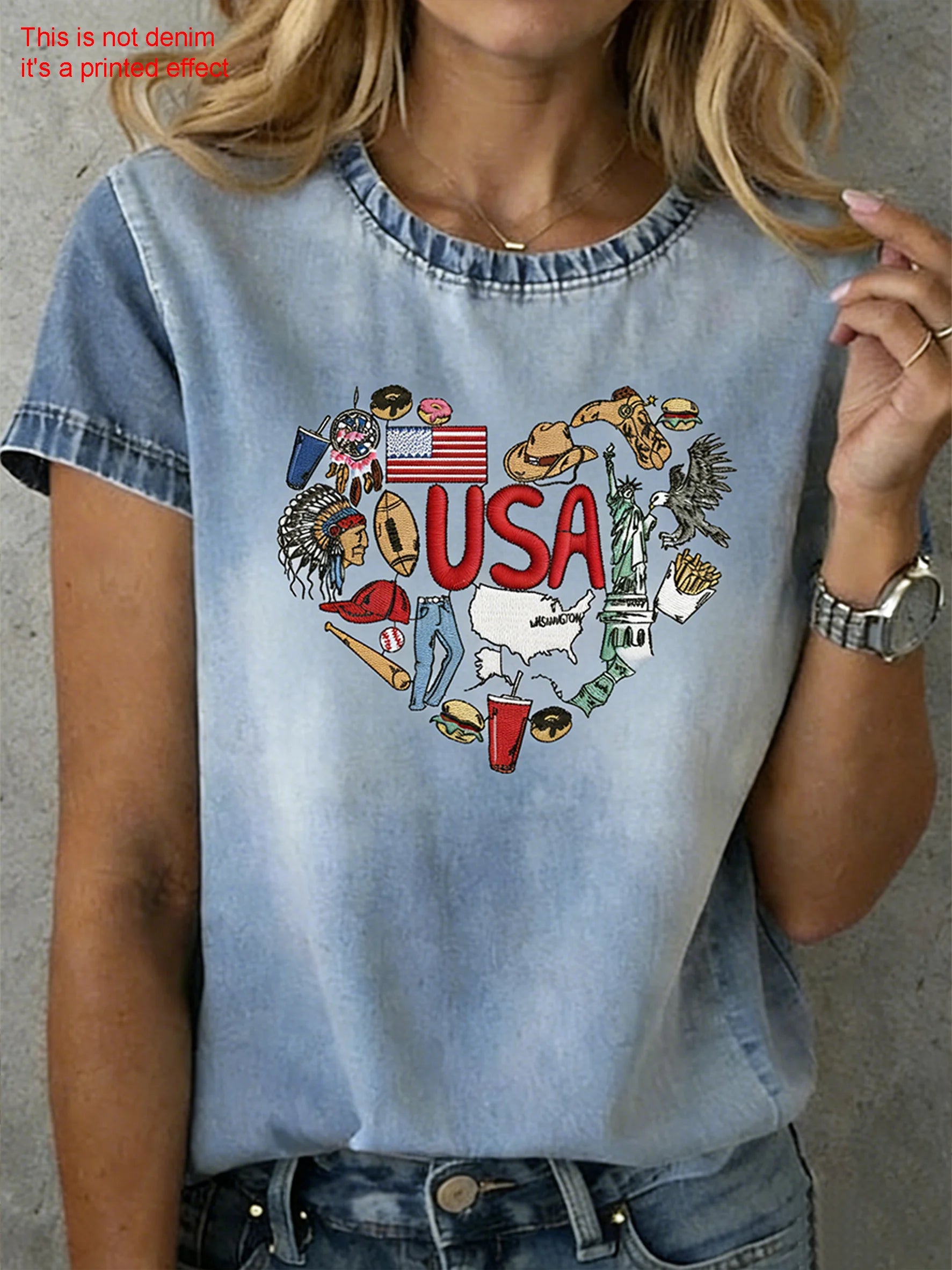 Cotton 3D Printing Butterfly Round Neck Short Sleeve 250th Anniversary Letter Pattern Summer Casual T-Shirt