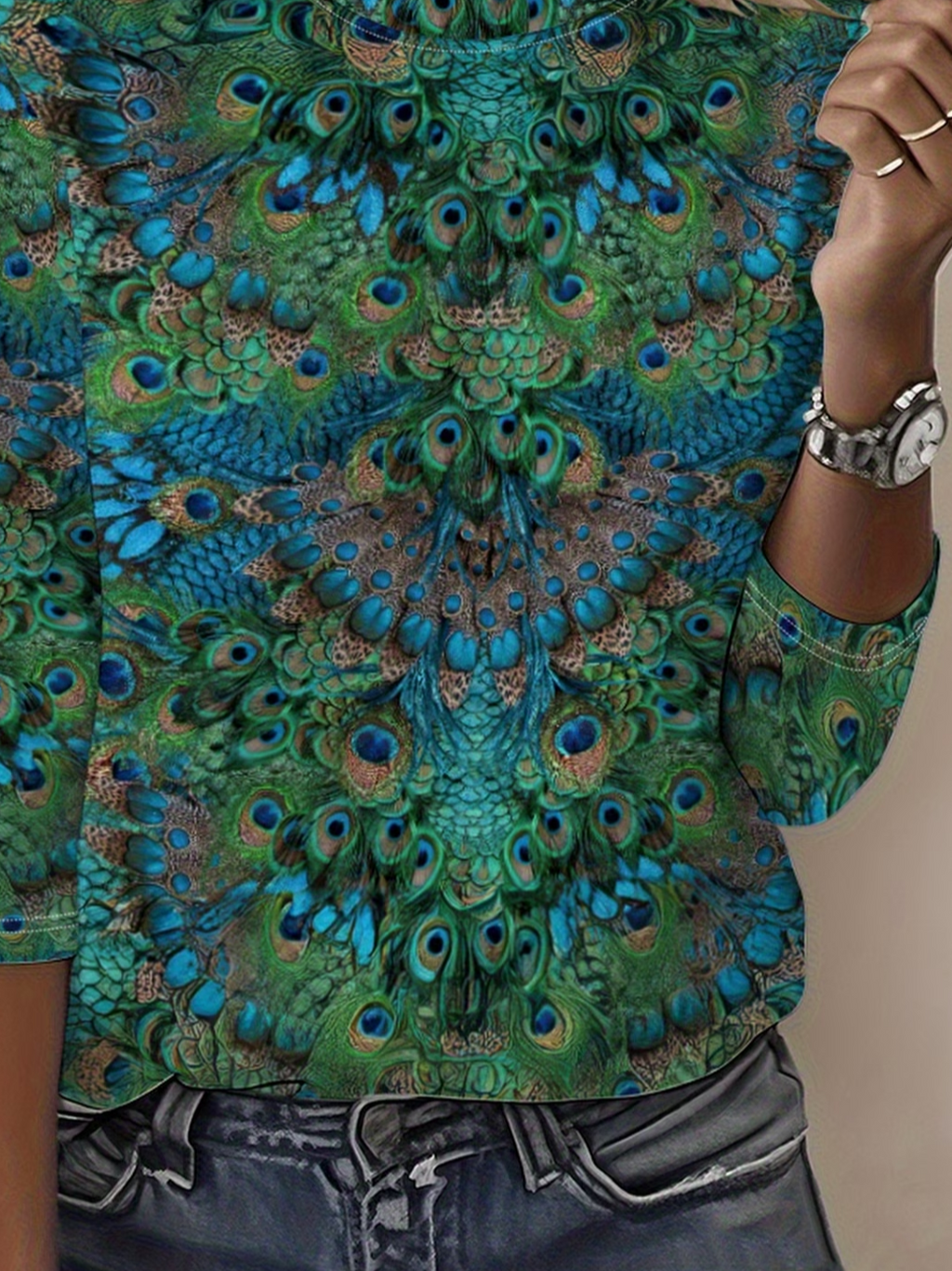 Women's Long Sleeve T-shirt Spring/Fall Green Abstract Printing Jersey Crew Neck Daily Going Out Casual Top