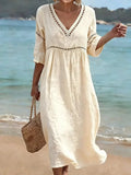 Plain Elegant V Neck Loose Dress