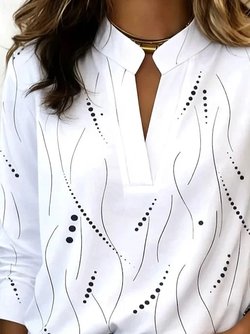 Striped V Neck Vintage Cotton-Blend Blouse