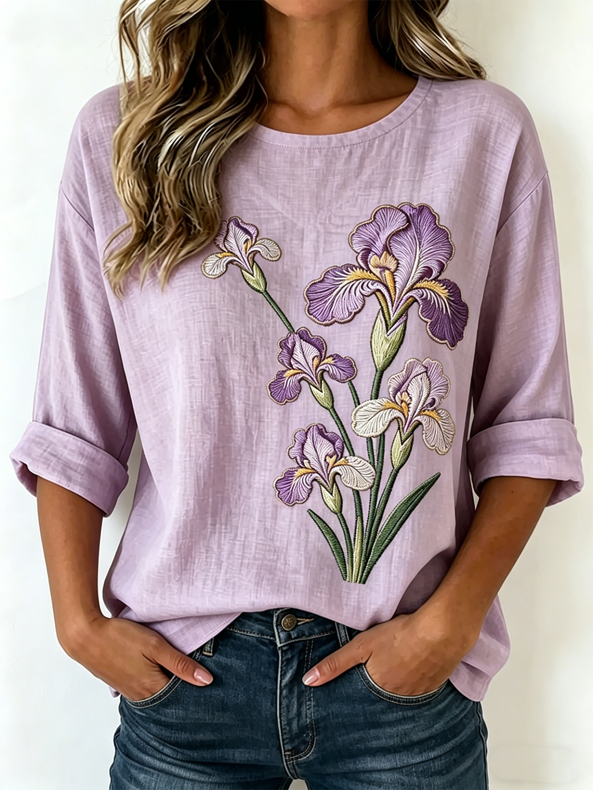 Vintage Crew Neck Loose Cotton And Linen Shirt