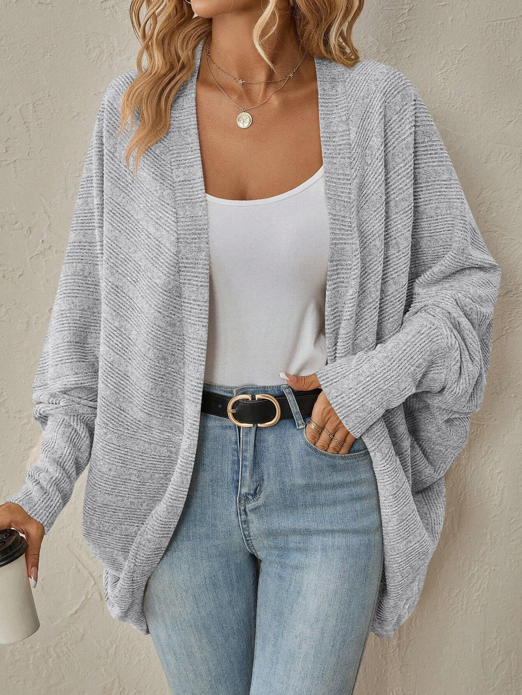 Vintage Wrap Solid Color Mid-length Knitted Cardigan