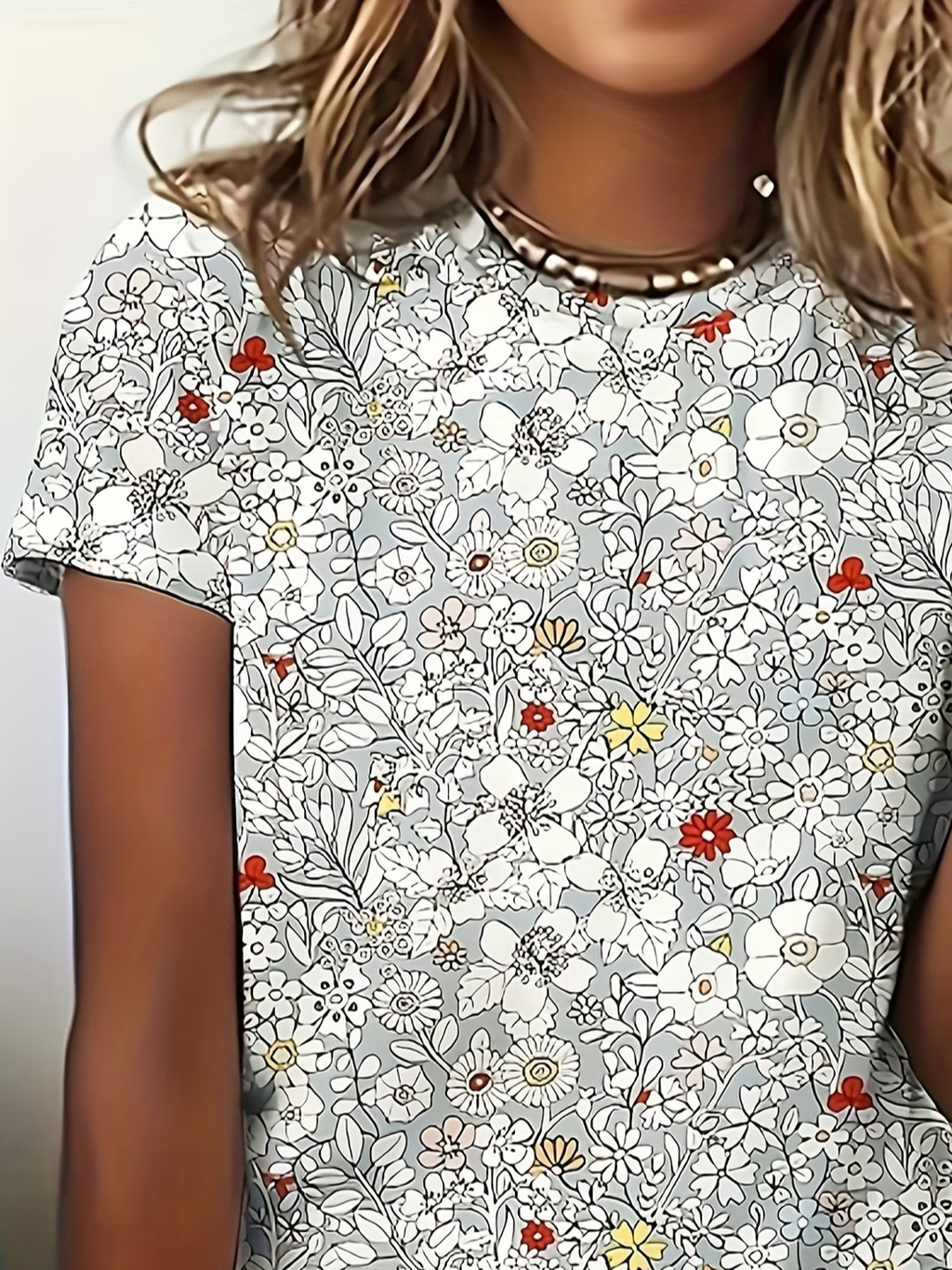 Women's Short Sleeve T-shirt Summer White Floral Printing Jersey Crew Neck Daily Going Out Casual Top