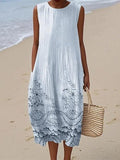 Cottage Floral Lace Embroidered Flowy Linen Tank Dress