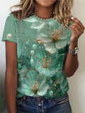 Women's Floral Spring Print Casual Round Neck Short Sleeve T-Shirt