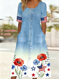 Loose Simple Independence Day Crew Neck Dress With No