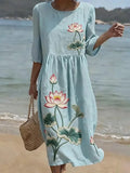 Vintage Linen Blend Loose Others Dress With No