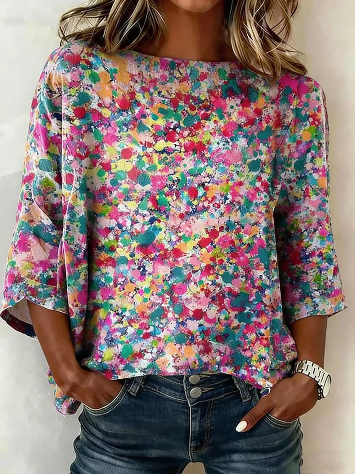 Cotton And Linen Elegant Abstract Polka Dots Shirt