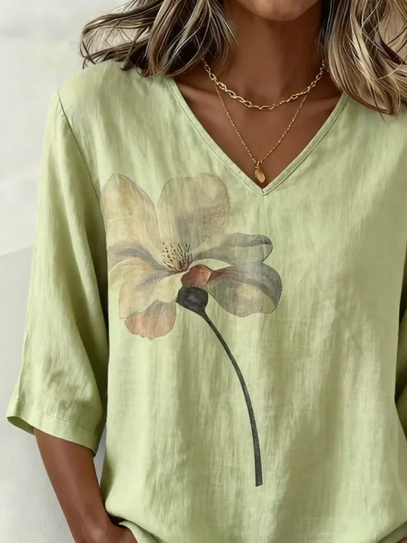 Women's Casual V-Neck Printed Top