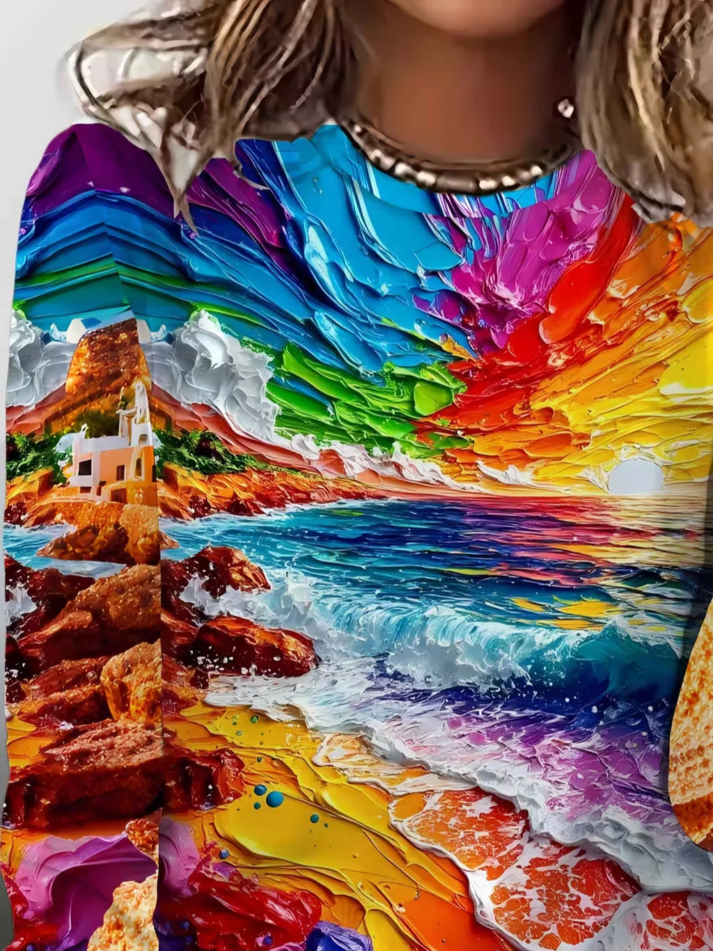 Women's Long Sleeve T-shirt Spring/Fall As Picture Abstract Printing Jersey Crew Neck Daily Going Out Casual Top