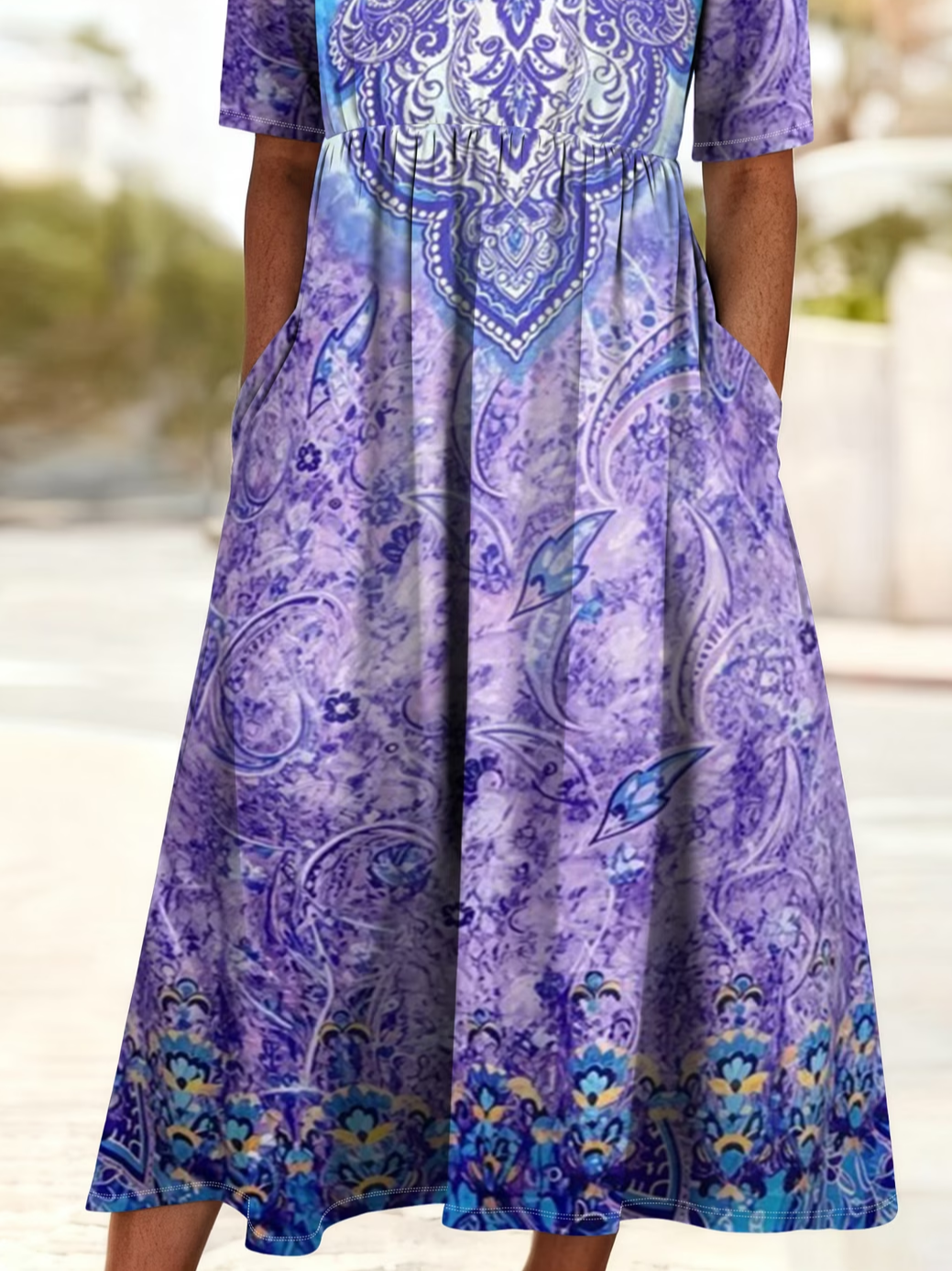 Women's Half Sleeve Summer Purple Abstract Printing Crew Neck Daily Going Out Casual Maxi H-Line Dress