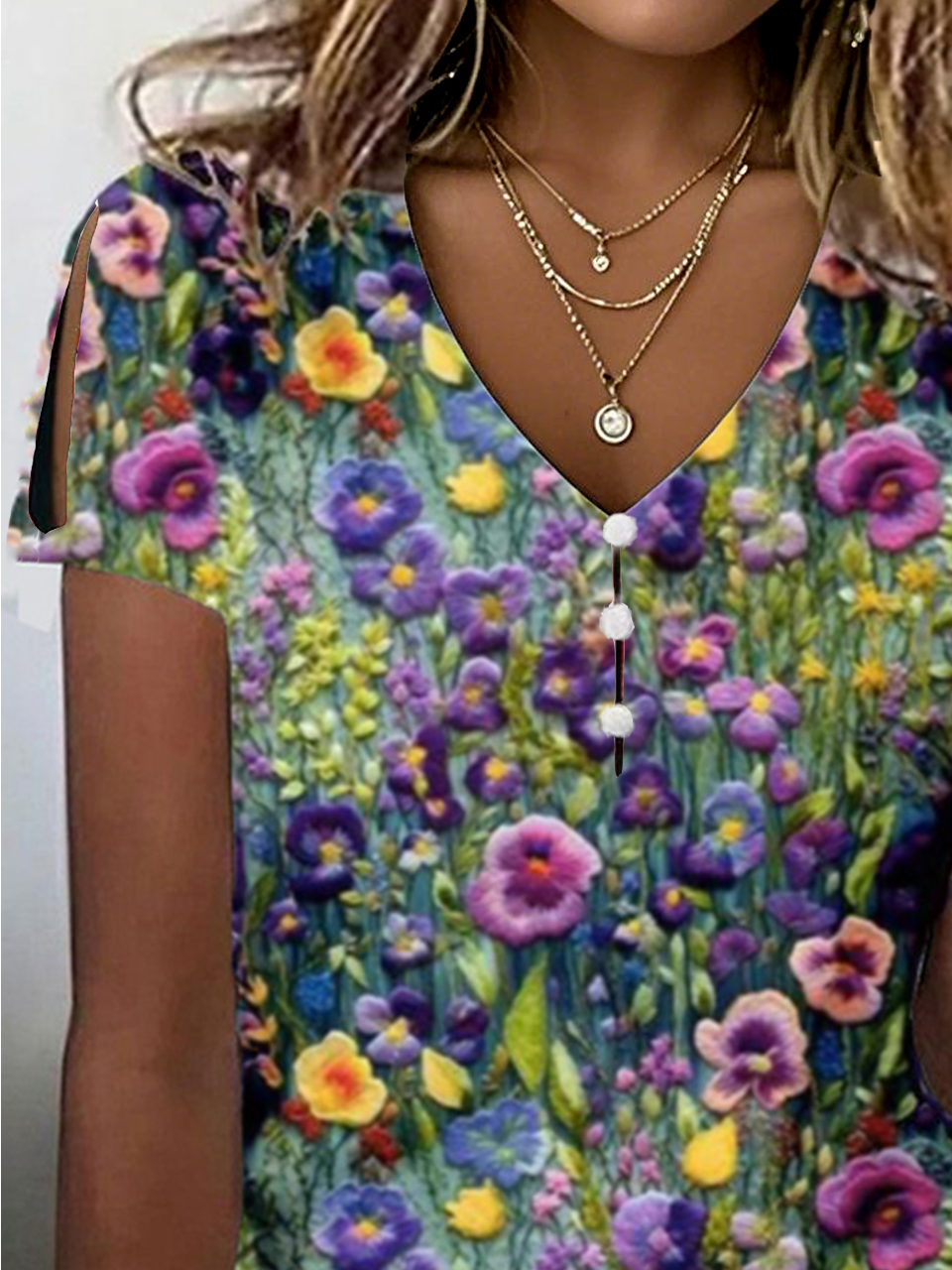Print Casual V Neck Short Sleeve T-Shirt