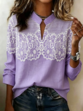 Floral Vintage Cotton-Blend Loose Blouse