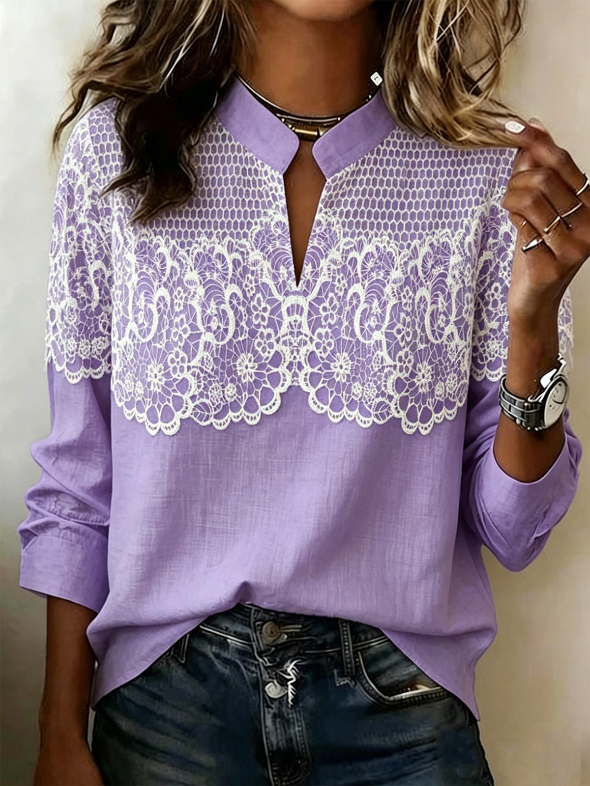 Floral Vintage Cotton-Blend Loose Blouse