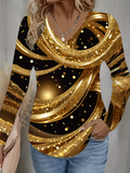 Women's Long Sleeve T-shirt Spring/Fall Yellow Abstract Printing Jersey V Neck Daily Going Out Casual Top