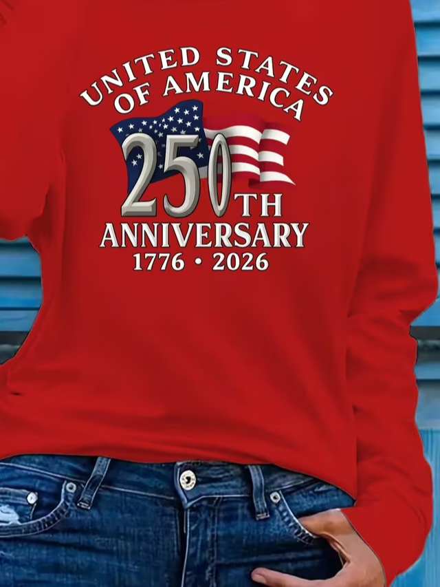 Women's Long Sleeve T-shirt Spring/Fall Red Text Letters Printing Jersey Crew Neck Daily Going Out Casual Top