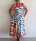 Regular Fit Marine Life Vacation V Neck Dress With No