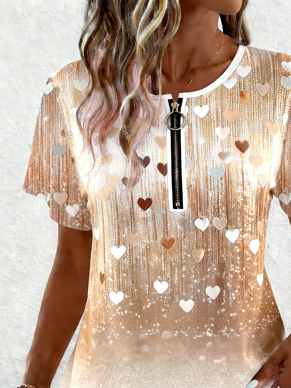 Elegant Loose Gradient Pattern Cotton T-Shirt